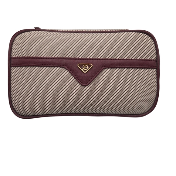 Vintage Leather Maroon Travel Cosmetics Bag Red Velvet Inner Pockets - Picture 1 of 7